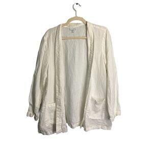 J. Jill Pure Jill Long Open Front Duster Cardigan Linen White‎ Ivory Size Large
